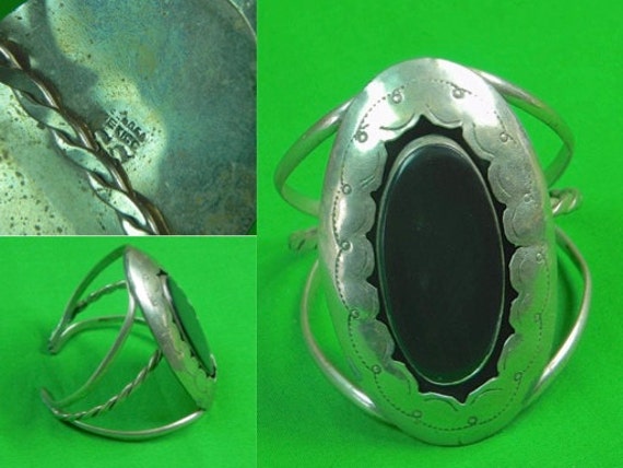Vintage Mexican Mexico Sterling Silver Onix Brace… - image 4