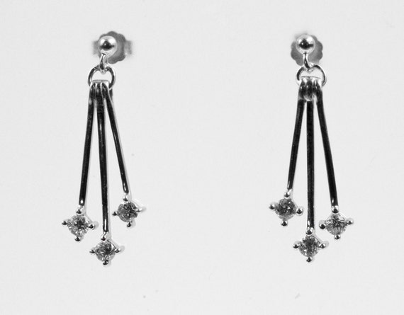 Gorgeous Everning 14k White Gold Earrings with Di… - image 1