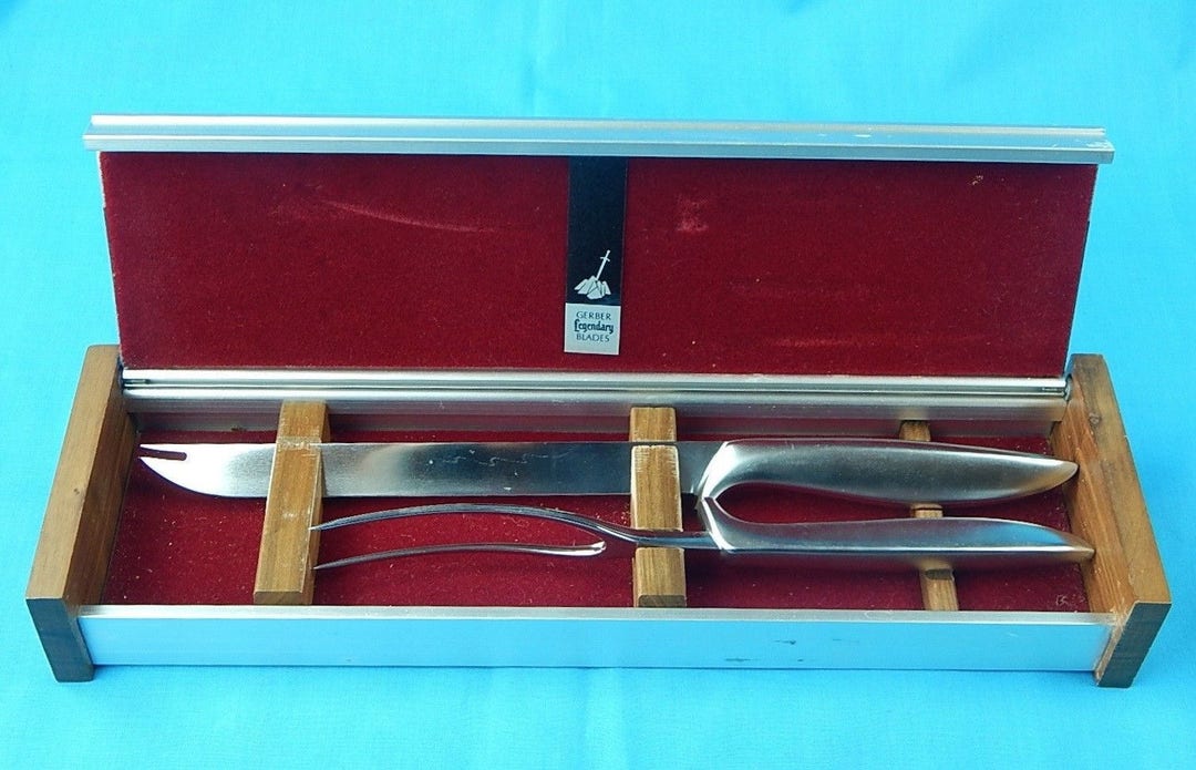 Vintage US GERBER Carving Serving Set Little Snick Siegfried Knife Fork
