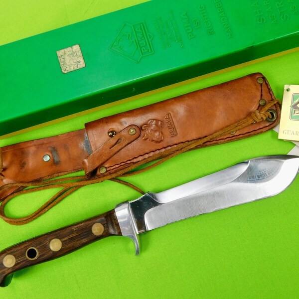 Vintage 1973 US German Made Puma White Hunter Jagdmesser mit Scheide Box Geschenk für Jäger Geschenk für ihn Geschenk für Sammler