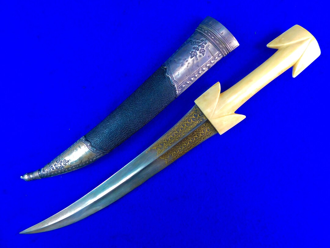 Antique Turkish Ottoman Islamic Wootz Damascus Gold Silver Dagger Short ...