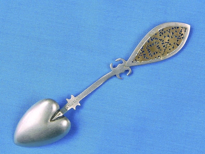 Antique Old Silver Heart Shaped Tea Sugar Spoon Silverware Great Gift Collectable Item