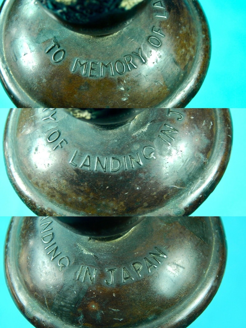 Vintage Japanese To Memory of Landing in Japan Metal Vase Home Decor Gift for Him Gift for collector Gift for Her