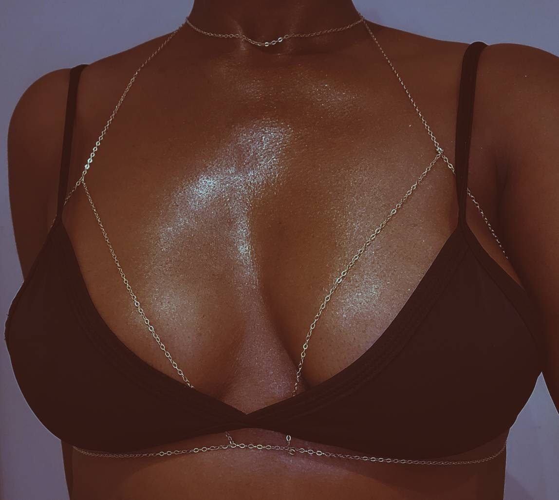 Waco Bralette, Sterling Silver Bra, Gold Body Chain,sexy Waist