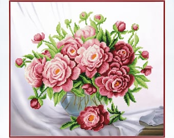 Charivna Mit Perlenstickpackung Pink Peonies B-751