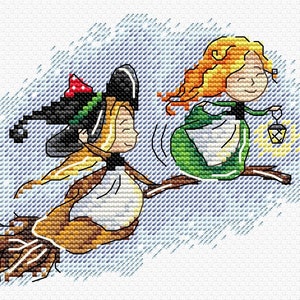 MP Studia embroidery kit Halloween Flying on a broom counted cross stitch SM-674 approx. 11 x 13 cm complete kit with or without frame