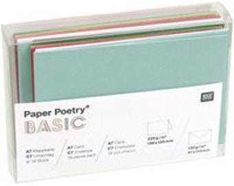 RICO Design Paper Poetry Basic, 18 mal A7 Klappkarten und Umschlag rot-grün-weiß