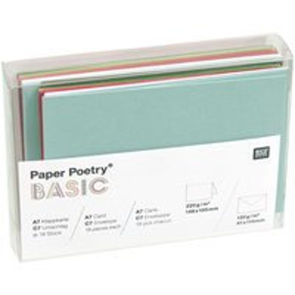 RICO Design Paper Poetry Basic, 18 mal A7 Klappkarten und Umschlag rot-grün-weiß