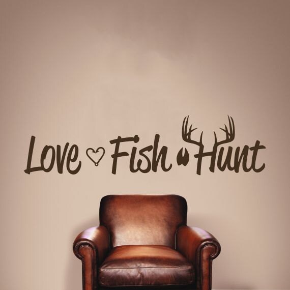 Download Love Fish Hunt Wall Decal With Fish Hook Style Heart and Deer | Etsy
