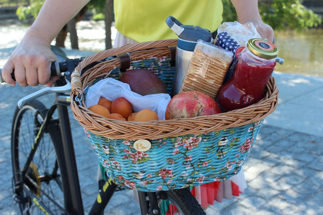 Wicker Bike Basket With Flower Blossoms Pattern Etsy