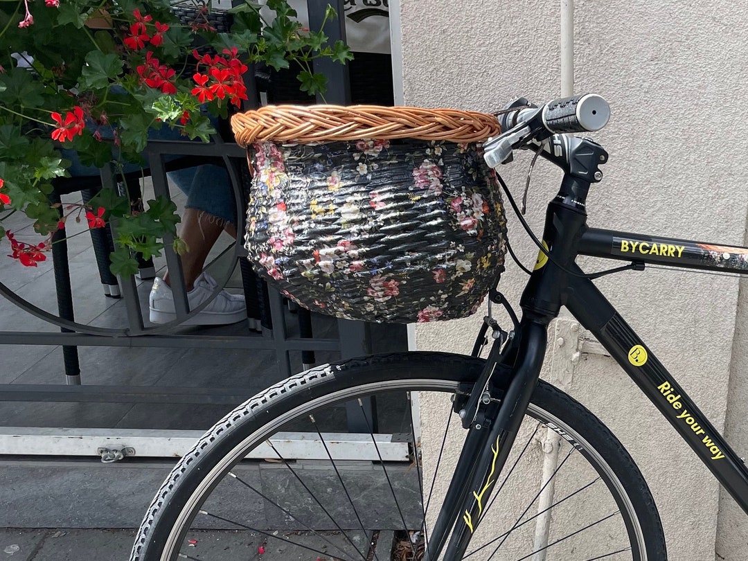 Wicker Bike Basket With Duo Floral Pattern Etsy
