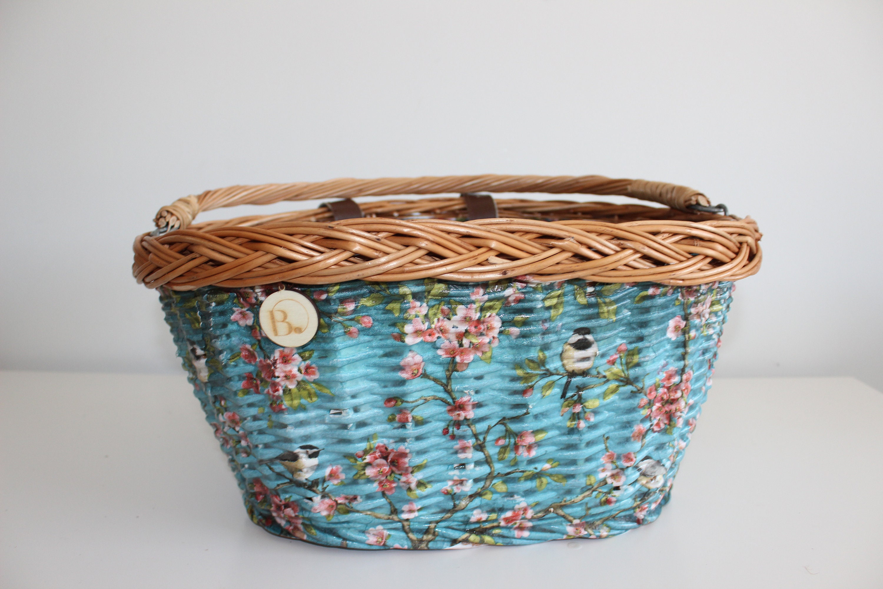 Wicker Bike Basket With Flower Blossoms Pattern Etsy