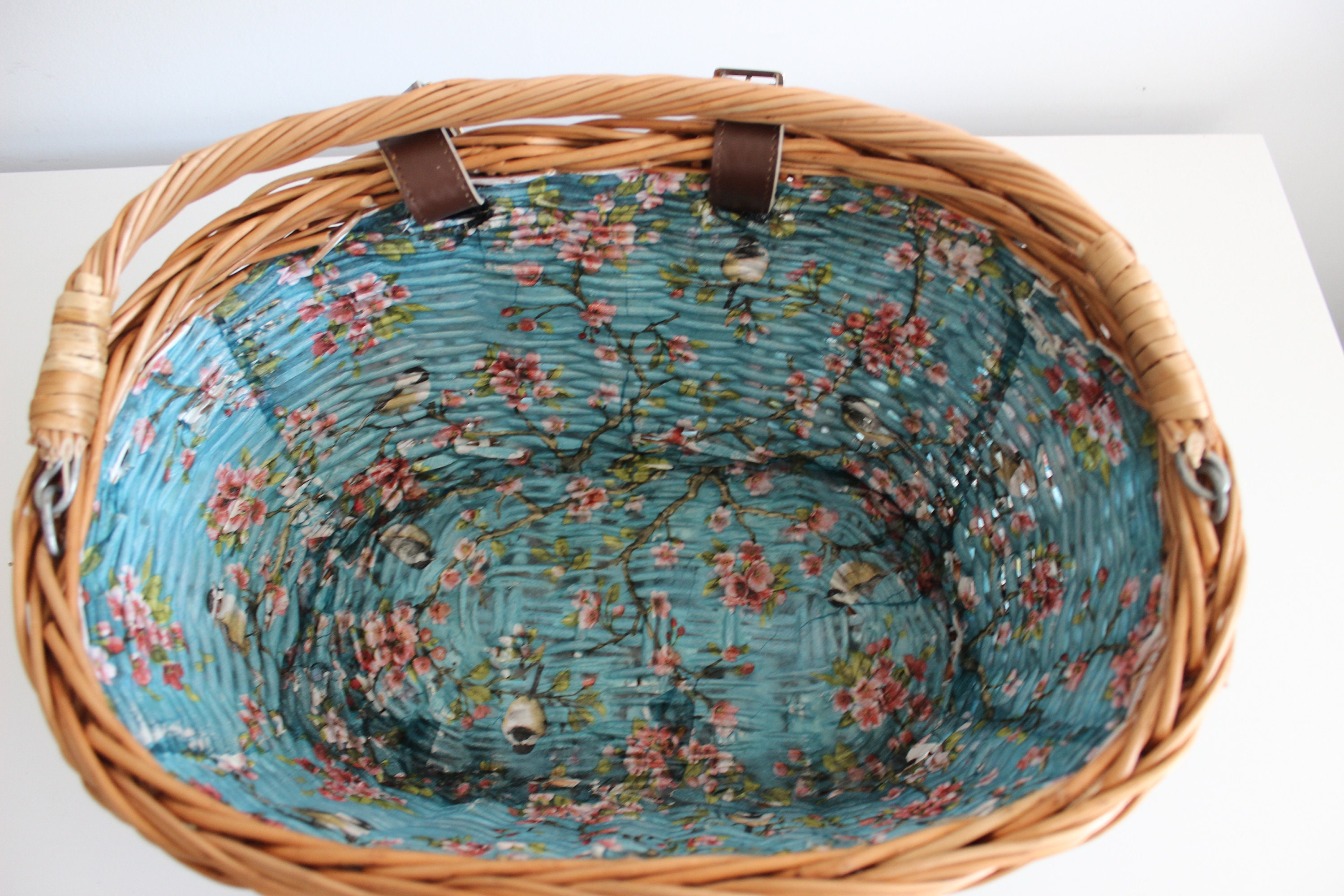 Wicker Bike Basket With Flower Blossoms Pattern Etsy