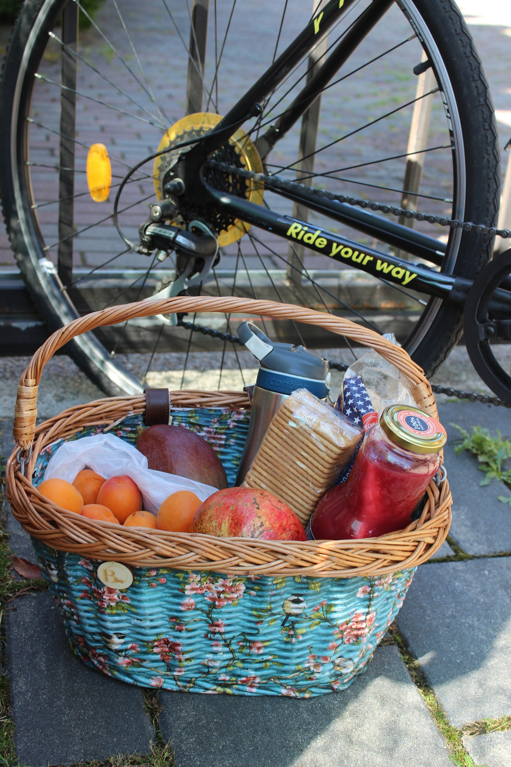 Wicker Bike Basket With Flower Blossoms Pattern Etsy