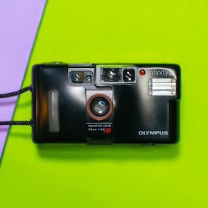 Olympus Infinity Jr Point and Shoot 35mm Film Camera with Olympus 35mm Prime Lens - Professionally Tested / Working