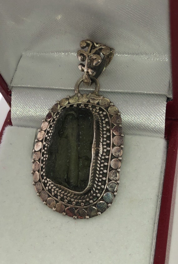 Moldavite Sterling Silver Pendant Czech Vintage