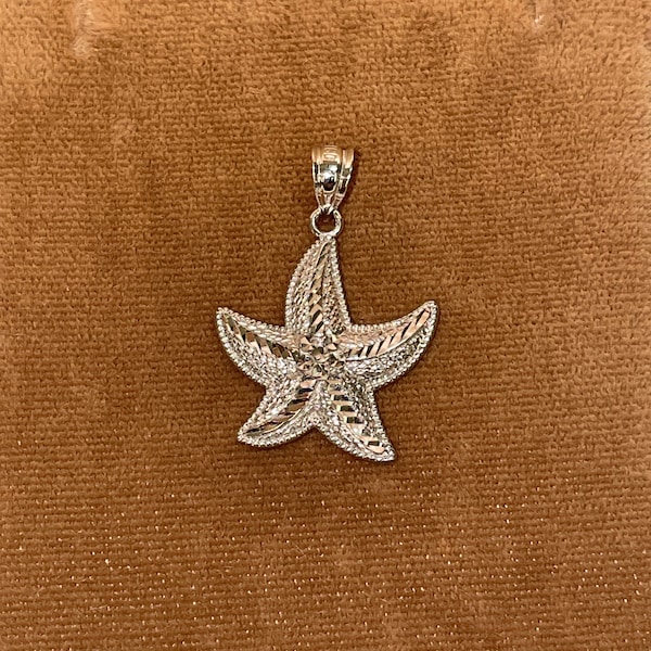 Solid Stamped 14K White Gold Starfish Charm Pendant for Necklace