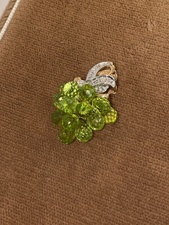 Solid Stamped 14K Yellow Gold Green Grapes Pendan… - image 3
