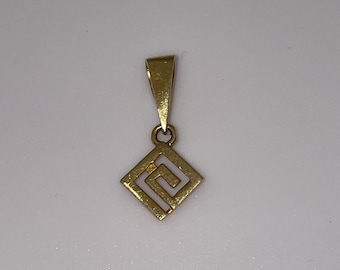 Solid 14K Yellow Gold Greek Key Pendant Charm Greece 585 for Necklace or Bracelet