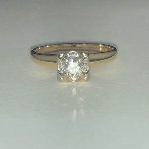 Vintage Antique Estate Solid 14K 10K Genuine Yellow Gold Natural Diamond 1/4CTW Solitaire White Gold Gallery Ring Engagement Promise