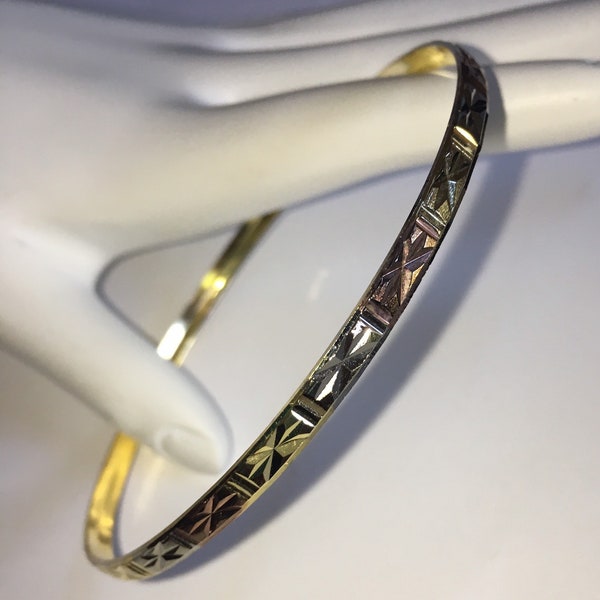 Yellow White Rose Gold Bangle Slip On Bracelet