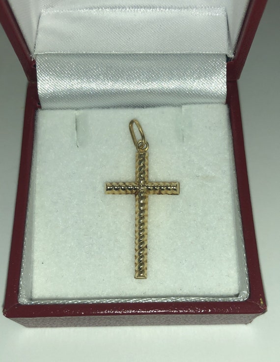 Solid 14K Yellow Gold Religious Cross Pendant Uni… - image 1