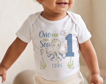 Octopus 1st Birthday Shirt, Boy Custom Name Oneder the Sea Outfit, Ocean Party Bodysuit, Personalized Birthday Gift, Under the Sea Theme