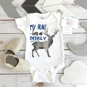 Baby Shower Gift | My Aunt Loves Me Deerly Baby Onesie | Deer Graphic Baby Gift | Cute Gift for Aunt and Baby | Newborn Baby Shower Gift