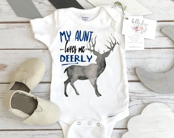 Baby Shower Gift, My Aunt Loves Me Deerly, Nephew Gift, Aunt Onesie®, Auntie shirt, Deer Theme, Auntie Gift, Best Aunt Ever, Newborn Gifts