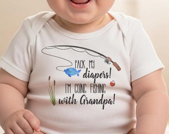 Angeln Onesie®, Pack meine Windeln, ich gehe mit Opa fischen, Babypartygeschenk, Angeln-Babyhemd, Fischen-Buddy, Babymitteilung zu Vati