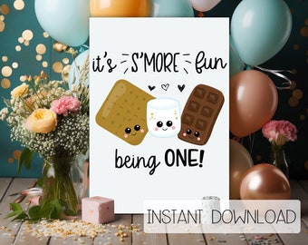 S'More Party, S'More Fun being ONE, Birthday Shirt, Camp Party, Camping Birthday, Happy Camper, Smores Theme, Digital Download, Party Invite