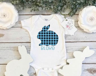 Easter Onesie®, Baby's First Easter, PLAID BUNNY onesie, Personalized Easter, Baby Shower Gift, Monogram Easter Shirt, Baby's 1st Easter,BOY