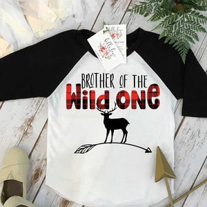 First Birthday Shirt, Lumberjack Birthday, BROTHER of Wild One, 1st Birthday shirt, Buffalo Plaid Party, Lumberjack Party, Wild One, DEER