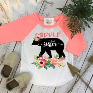 MITTLERES Schwester-Hemd, Blumenbär, Schwestern-Hemden, Schwester-Bärn-Shirt, Schwester-Hemd, Familien-T-Shirts, große Schwester enthüllen, große Schwester-Ankündigung