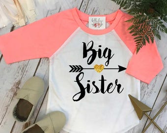 Big Sister Shirt, Big Sister Raglan, Sisters Shirts, Big Sister Arrow, Sister Shirt, Family tees, Big Sister Reveal, Big Sister Announcement