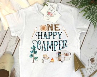 Erstes Geburtstags-T-Shirt, Camping Geburtstag, 1. Geburtstag, Buffalo Plaid Party, Holzfäller Party, ONE HAPPY CAMPER, Wild One Birthday, Camp Party