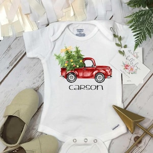 Christmas Onesie®, Personalized Onesie, Personalized Christmas, 1st Christmas, My First Christmas, Personalized Baby Gift, Christmas Truck image 1