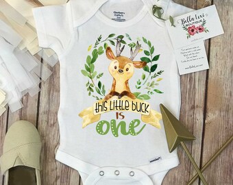 Birthday Onesie®, Little Buck is One, First Birthday Onesie, Woodland Party, Woodland Birthday, 1st Birthday Shirt, Boy Birthday, Wild One