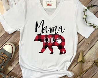 Mama Bear Shirt, Mommy and Me shirts, Mommy and Me Outfits, Buffalo Plaid Shirt, Mom Shirts, Family Outfits, Baby Shower Gift for Mom, RED