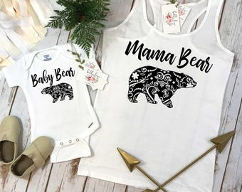 Mama Bear-set, mama en ik-shirts, nieuwe moeder cadeau, mama en ik-outfits, familieshirts, babybeer-shirt, mama-beer-shirtset, moeder en dochter