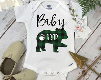 Baby Bear Onesie®, Buffalo Plaid Shirt, Baby Bear Shirt, Family Shirts, Matching Bear Shirts, Green Buffalo Plaid, Family tees, Mommy and Me