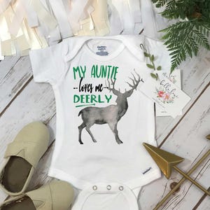 Nephew Gift, My AUNTIE Loves Me Deerly, Aunt Gift, Aunt Boy shirt, Auntie shirt, Deer shirt, Auntie Gift, Best Aunt Ever, Aunt Shirt, GREEN image 1