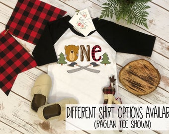 First Birthday Shirt, Lumberjack Birthday, 1st Birthday shirt, Bear Birthday Party, Lumberjack Party, Woodland Party Set, Wild One Birthday