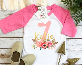 7th Birthday Shirt, Seventh Birthday Shirt, Baby Birthday shirt, Custom Birthday, Personalized Birthday, Birthday girl, Boho Birthday, Pink