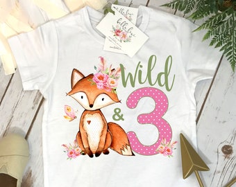 Camisa de 3er cumpleaños, camisa de cumpleaños de Fox, cumpleaños salvaje y de tres años, fiesta de safari, fiesta de zoológico, fiesta de animales, tengo 3 años, cumpleaños de zoológico, salvaje y 3