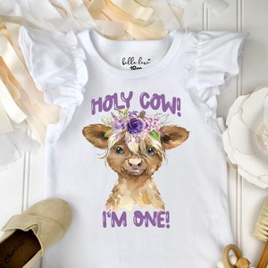 First Birthday, Oink and a Moo, Farm Birthday, Holy Cow I&#39;m One, 1st Birthday, Flower Cow, Ruffle Sleeves, Barn Party, Flutter Sleeve,Ruffle