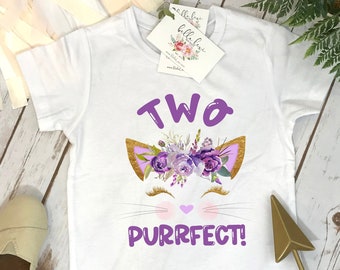 2nd Birthday Shirt, Kitten Birthday, Kitty Birthday shirt, Custom Birthday, Cat Birthday, Cat Shirt, Second Birthday, Two Purrfect, Kitty