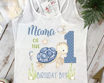 Festa sotto il mare, camicia di compleanno della mamma, 1° compleanno, festa sull'oceano, compleanno dello squalo, Ofishally One, mamma del compleanno ragazzo, ONEder Sea, tartaruga