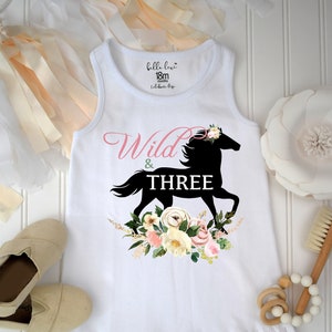 Horse Birthday, Wild and Three, Third Birthday, Horse Party, Niece Gift, Pony Birthday, Cute Girl Gifts, Pony Party, 3rd Birthday, Horse image 1