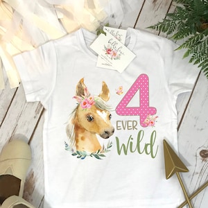 Fourth Birthday, Four Ever Wild, Horse Birthday, 4th Birthday, Pony Birthday, Horse Party, Girl Birthday Shirt, For Ever Wild, Stable Party